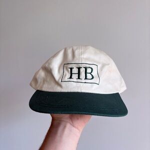 Vintage HB two tone hat beige tan green dad hat strapback